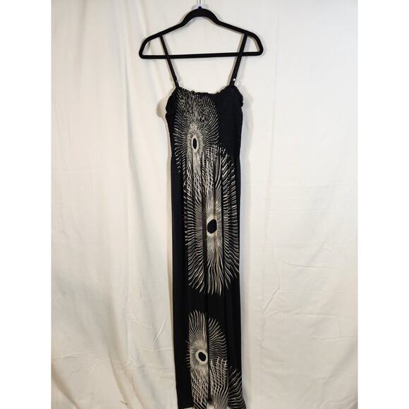 Shoreline Y2K One Size Black White Floral Smocked Empire Spaghetti Strap Dress - Picture 7 of 11